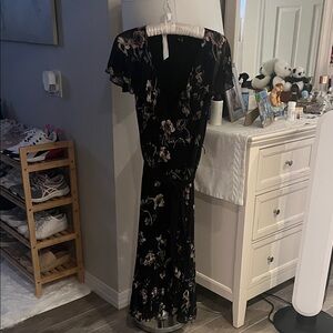 PAIGE Palisades Elegant Black and Pink Floral Maxi Dress